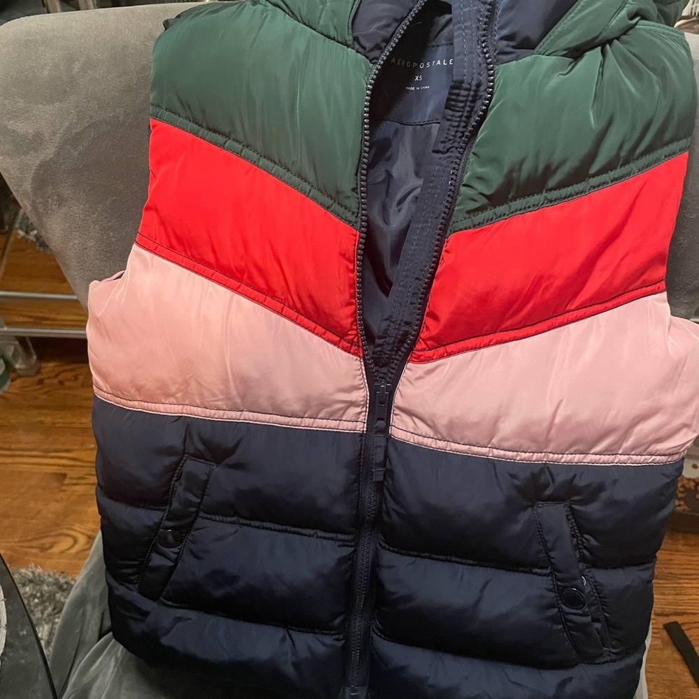 Aeropostale Color Block Puffer Vest - Green, Red, Pink, Navy